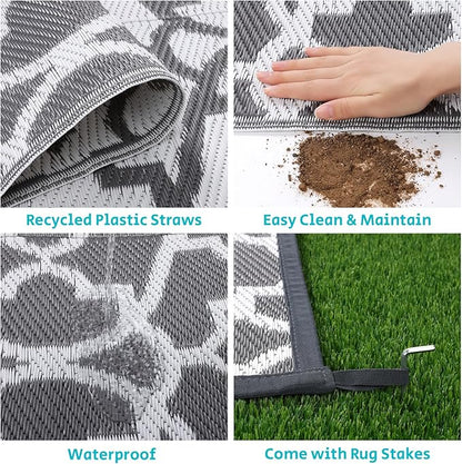 HEBE Outdoor Rug 9'x12' for Patios Waterproof Clearance Reversible Patio Mat Plastic Straw Rug RV Camping Mat Outside Area Rug Carpet for Camping RV,Porch,Deck,Balcony,Camper,Backyard