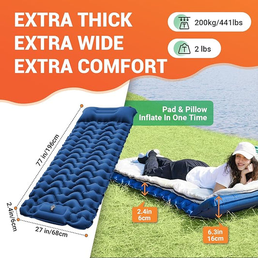 KingCamp Self Inflating Camping Mattress with Built-in Foot Pump, Connectable Durable Inflatable Sleeping Mat with Pillow, Compact Camping Air Mattress for Hiking