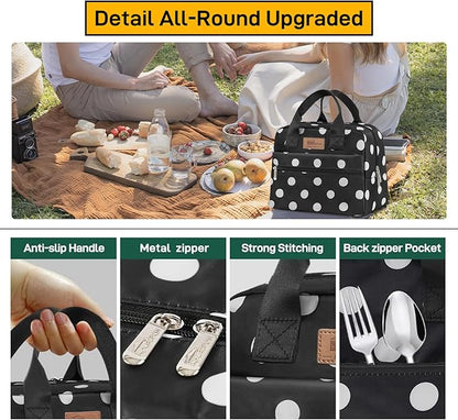 HOMESPON Insulated Lunch Bag for Women Men Lunch Box Cooler Lunch Tote for Work Picnic (Polka Dots)