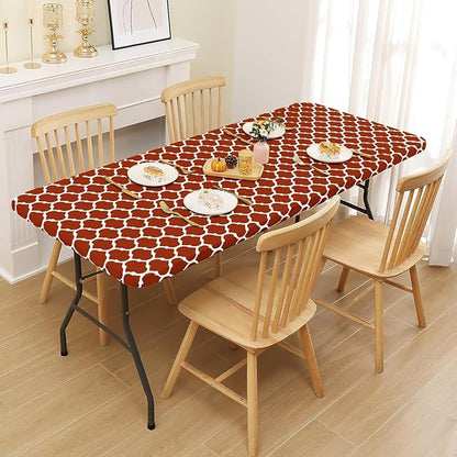 Smiry Rectangle Picnic Table Cover, Waterproof Elastic Fitted Camping Tablecloths for 6 Foot Tables, Wipeable Flannel Backed Vinyl Tablecloth Protector for Indoor, Outdoor (Rust, 30x72 Inches)