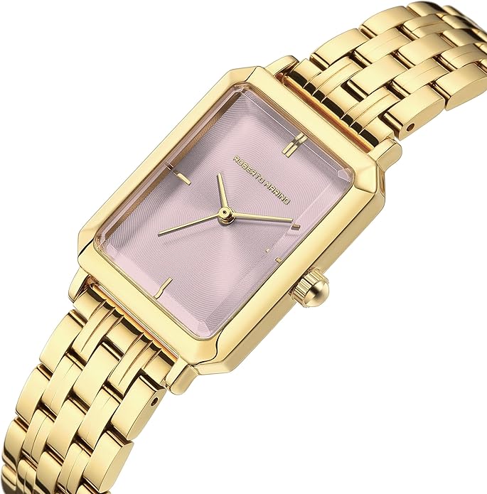 Roberto Marino RM1982 Women’s Luxury Watch Rectangular Gold – Japanese Quartz Movement, Vintage Stainless Steel Design, Silver Dial, Elegant Dress Timepiece, 3ATM Water Resistant – Reloj para Mujer