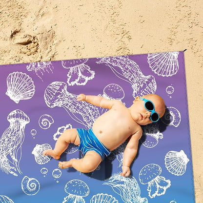 Beach Blanket Waterproof Sandproof Large Beach Mat 79" X 83" for 2-4 Adults Sand Free Mat Quick Drying,Durable with 4 Stakes & 4 Corner Pockets for Beach Travel Camping Hiking.(Purple)