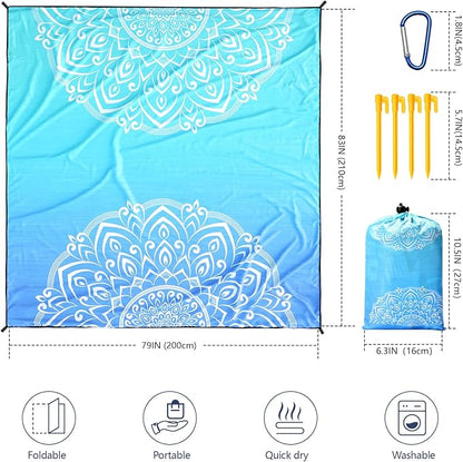 AISPARKY Beach Blanket Waterproof Sandproof, Oversized Large Beach Mat 79" X 83"/120"x108" for 1-8 Adults, Quick Drying&Compact&Lightweight, Picnic Mat Vacation Essentials for Beach Camping Travel