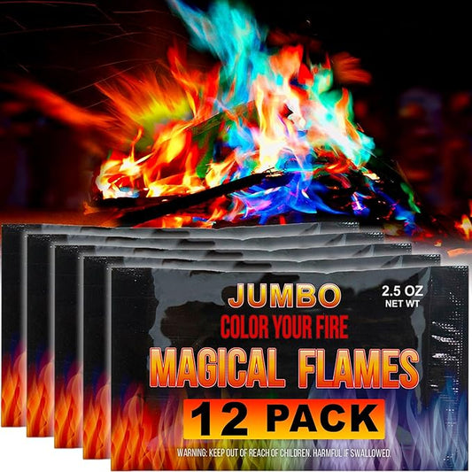 Magical Flames Fire Color Changing Packets Fire Pit (12 Pack), Fire Color Packets for Camping Essentials, Campfire, Bonfire & Fireplaces, Campfire Accessories, Jumbo Flames