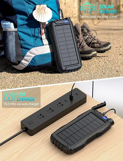 Power-Bank-Solar-Charger - 42800mAh Portable Charger,Solar Power Bank,External Battery Pack 5V3.1A Qc 3.0 Fast Charger Built-in Super Bright Flashlight (Deep Black)