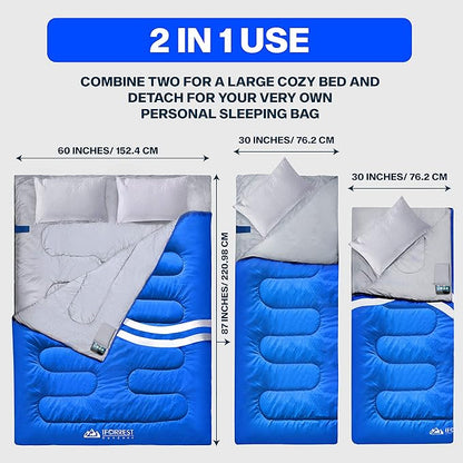 IFORREST Double Sleeping Bag for Adults - 2 Person Cold Weather(3-4 Seasons) Camping Bed, Extra-Wide & Warm - Queen Size XL
