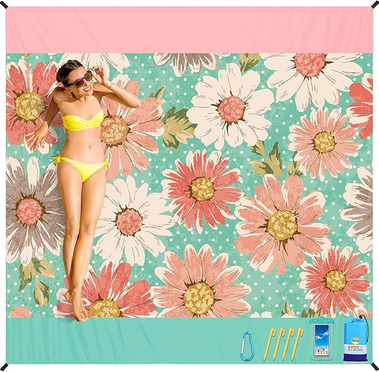 BYDOLL Beach Blanket Waterproof Sandproof 10'×9' Suits1-8 Adults Compact Lightweight Oversized Sand-Free Blanket Large Picnic Mat for Beach Travel Camping Hiking