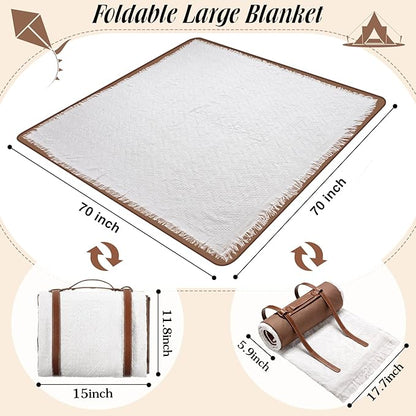Waterproof Picnic Blankets Outdoor Blanket Foldable 2 in 1 Double Layer Sandproof Beach Mat with Carry Strap for Camping Lawn Park Beach Grass(White,71 x 71 Inches)