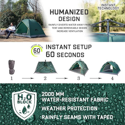 Happy Travel 1/2/3/4 Person Camping Tent, Instant Easy Pop Up Tents for Camping,Automatic Waterproof Family Camping Tent, Easy Set Up Tent,Portable Windproof Dome Tent for Camping Hiking & Traveling