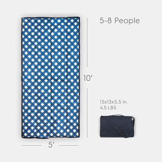 Little Unicorn 5'x10' XL Outdoor Family Picnic & Beach Blanket | Durable & Water-Resistant Fabric | Compact Fold & Easily Wipes Clean | Zipper Pocket (Navy Plaid)