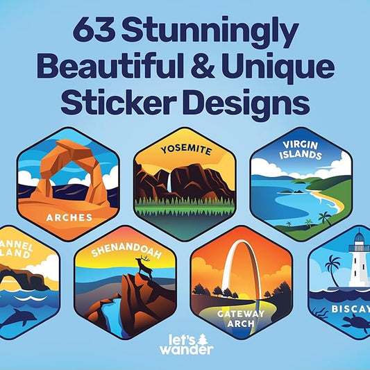 LET'S WANDER Original Lets Wander National Parks Water Bottle with 63 Waterproof Stickers - 32oz Leakproof Insulated Stainless Steel with Straw - USA Hiker Gift Bottle (Black)