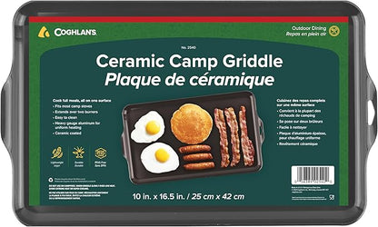 Coghlan's Camp Griddle, Lightweight Aluminum, 16.5 x 10" size, PFAS-Free and Non-Stick Ceramic Coating Cooking Surface for Two Burner Stoves, Ideal for Camping and Outdoor Cooking