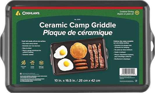 Coghlan's Camp Griddle, Lightweight Aluminum, 16.5 x 10" size, PFAS-Free and Non-Stick Ceramic Coating Cooking Surface for Two Burner Stoves, Ideal for Camping and Outdoor Cooking