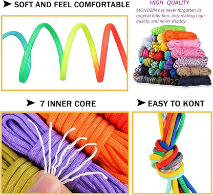 MONOBIN Paracord 550 Combo kit, 24 Colors 10ft Paracord Rope with Instruction, Multifunction Parachute Cord for Making Paracord Bracelets, Lanyard, Dog Collar, Idea for Gift…