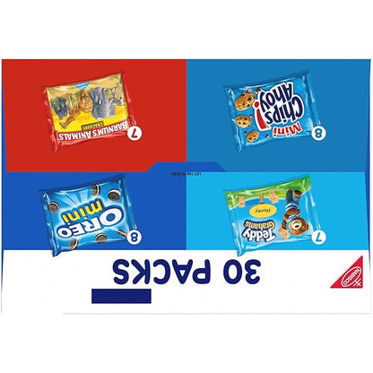Nabisco Team Favorites Variety Pack, OREO Mini, CHIPS AHOY! Mini, Teddy Grahams Honey & Barnum's Animal Crackers, Christmas Cookies Stocking Stuffers, 30 Snack Packs (Pack of 4)