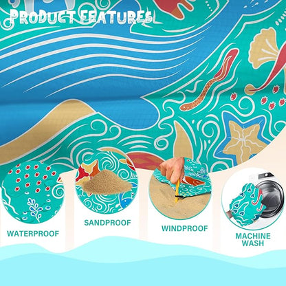 Beach Blanket Waterproof Sandproof 1-7 Adult Oversized 78 '' × 81 '' Lightweight Durable Compact Sand Free Beach Mat for Travel Camping Hiking Picnic Blanket Extra Large