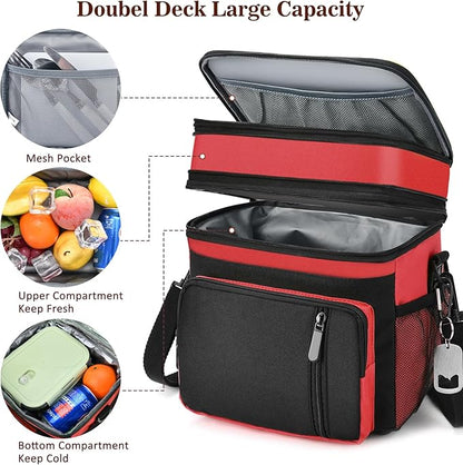Lunch Box & Lunch Bag for Men Women, Large Insulated Adult Lunch Box, Leakproof Cooler Lunchbox with Bottle Opener for Work Picnic Beach, 16L, Red