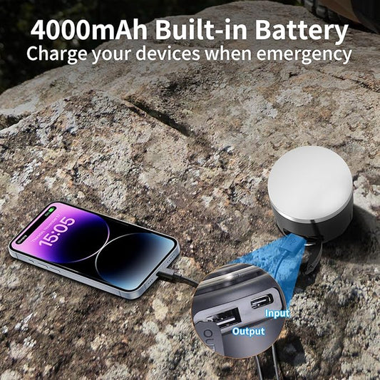LED Camping Lantern Rechargeable - Portable Camping Light IP65 Ultra Waterproof Dustproof, Tent Light with 4 Lighting Modes Power Bank, Tent Lights for Camping Hiking Emergency Outage Black