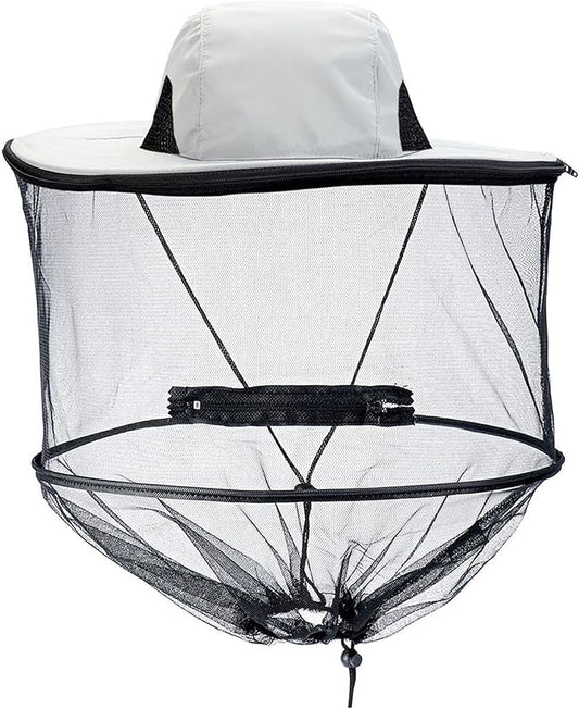 Mosquito Head Net Hat with Removable Mesh Hidden Netting, Camouflage Design with Zipper Net for Outdoor Fishing Gardening Hiking Face Cover (Grey)