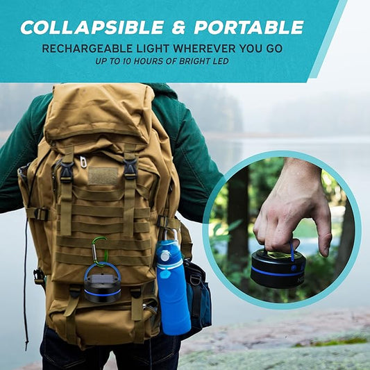 Kizen Solar Camping Lantern Rechargeable - LED Lanterns for Power Outages, & Camping Lights - Collapsible & Rechargeable Lamp with Solar or Plug - Hiking Gear