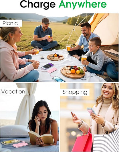 TG90° 2 Pack Slim 10000mAh Power Bank Built-in Foldable AC Wall Plug and Cables,Ultra Compact Cell Phone Charger,Pocket Size USB C Portable Charger Compatible with iPhone Samsung,Black & Pink
