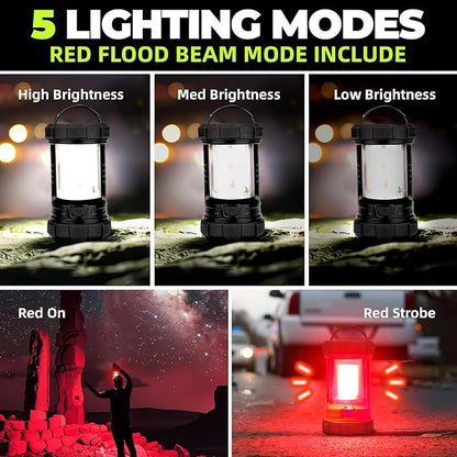 Rechargeable Camping Lantern, 3000LM 5 Light Modes Camping Light 4400 Capacity Phone Charger LED Impact-Resistant Flashlight Lantern Portable Waterproof Hurricane Lanterns for Emergency(Black)