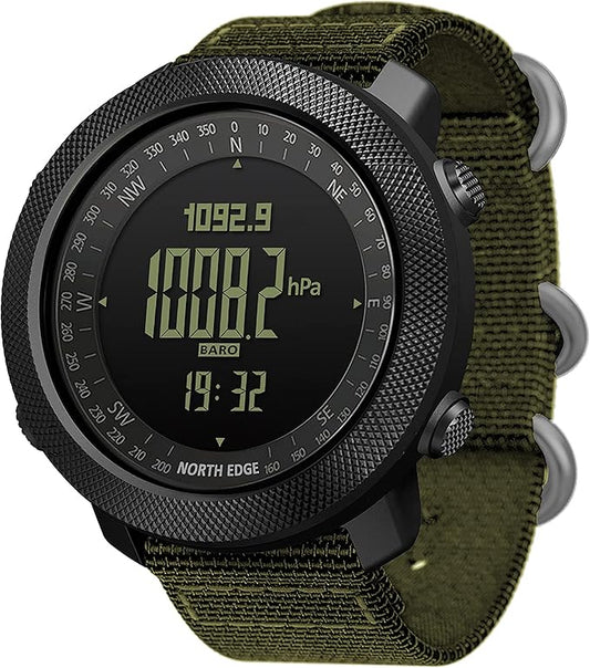 North Edge Apache Tactical Sports Watches for Men , Outdoor Survival Military Compass Rock Solid Digital Watches with Durable Band, Steps Tracker Pedometer Calories (Green)…