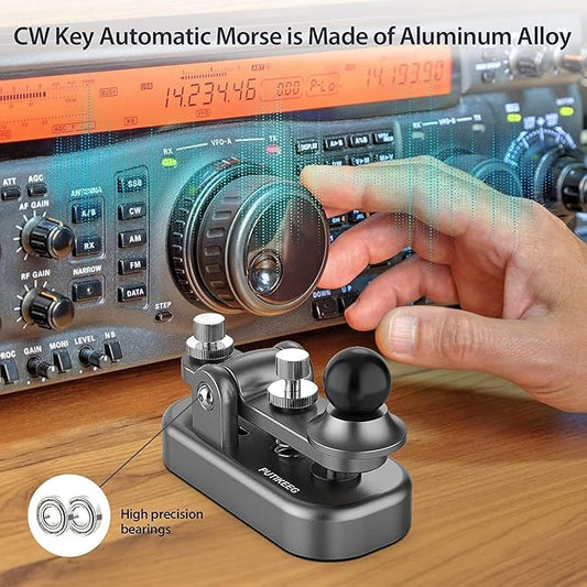 Mini Morse Radio Key CW HAM Send Telegram Double Paddle Morse Code Key with Aluminum Alloy Body Base Grey(S)