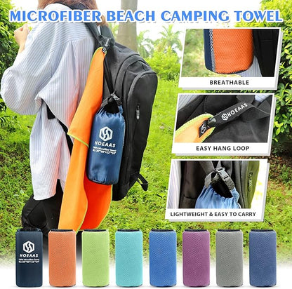 HOEAAS 2 Pack Microfiber Camping Towels, Quick Dry Towel, Super Absorbent Ultra Compact Travel Towel Soft Lightweight Sports Towel for Sweat Fast Drying Towels for Pool,Gym,Hiking,Backpacking,Fitness