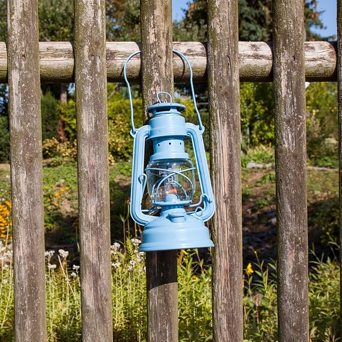 Outdoor Kerosene Fuel Lantern, German Made Weather Resistant Baby Special 276 Galvanized Hurricane Lamp for Camping or Patio, 10 Inches, Pastel Blue