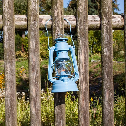 Outdoor Kerosene Fuel Lantern, German Made Weather Resistant Baby Special 276 Galvanized Hurricane Lamp for Camping or Patio, 10 Inches, Pastel Blue