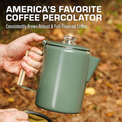 COLETTI Bozeman Camping Coffee Pot — Camping Coffee Makers, Coffee Percolator – America's Sleekest Percolator – NO Aluminum or Plastic (Camp Green)