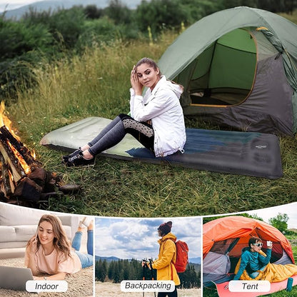 Camping Sleeping Pad Extra Thick 5 Inch Inflatable Camping Pad with Pillow Sleeping Mat Built-in Foot Pump Portable Lightweight Camping Air Mattress for Backpacking Hiking Tent