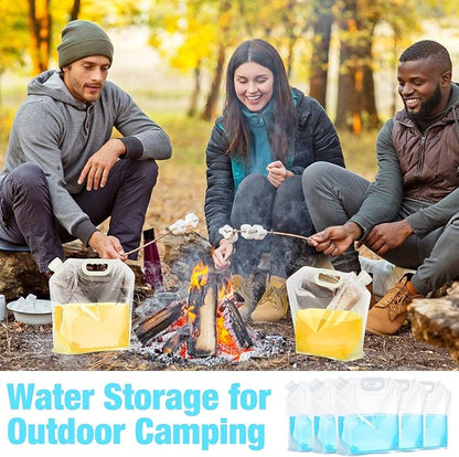 Zubebe 20 Pcs x 1.3 Gallon Collapsible Water Emergency Container Bag 26 Gallon Freezable BPA Free Food Grade Clear Plastic Storage Foldable Bottle for Camping Riding