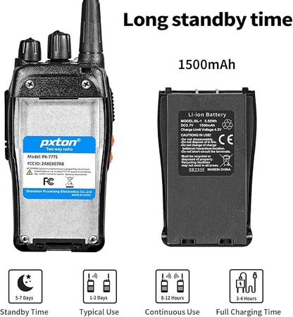 777S Rechargeable walkie talkies for Adults Long Range with Earpieces and Li-ion Battery,Two Way radios has VOX/TOT/Emergency Alarm/Battery Low Alert/Flashlight/Scan Function（2 Pack）