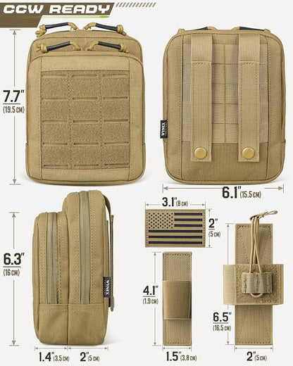 WYNEX Molle Admin Pistol Pouch for Concealed Carry, Tactical EDC Belt Pouch Gun Bag Utility Tool EMT Organizer Pouch Medical CCW with Universal Pistol/Elastic Holster