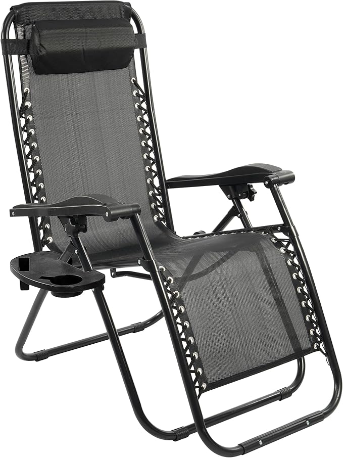 Zero Gravity Chair Set of 2 with Cup Holder & Removable Pillows, Adjustable Reclining Outdoor Patio Folding Chairs Portable Lounge Chair Furniture for Poolside, Lawn, Beach, Camping