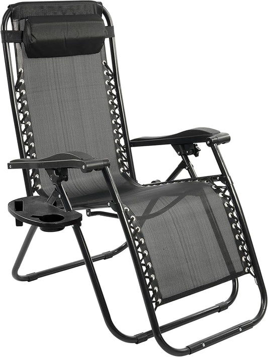 Zero Gravity Chair Set of 2 with Cup Holder & Removable Pillows, Adjustable Reclining Outdoor Patio Folding Chairs Portable Lounge Chair Furniture for Poolside, Lawn, Beach, Camping