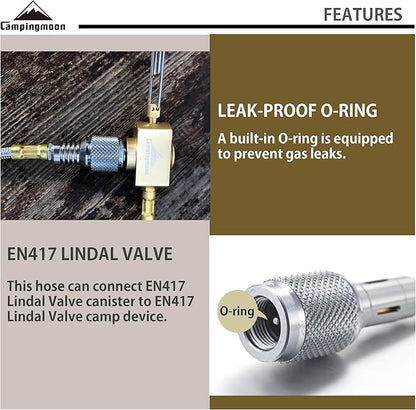 CAMPINGMOON 42.13-inch Multi-function Gas Hose for EN417 Lindal Valve Screw-on Type Canister and Device Z17