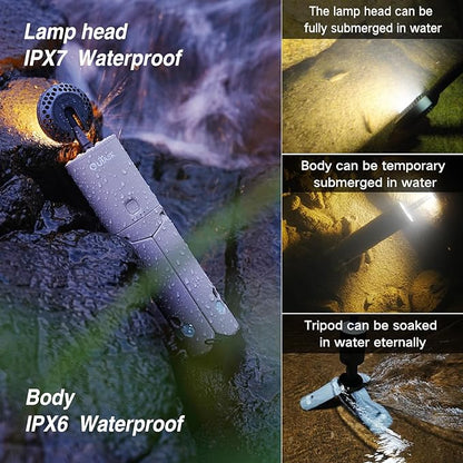 Camping Light Telescopic, Collapsible Magnetic Camping Lantern with 12000mAh Battery, Telescoping IPX6/IPX7 Waterproof Flashlights, Camping Lamp for Emergency, Camping, Hiking (Gray)