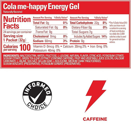 GU Energy Original Sports Nutrition Energy Gel, Vegan, Gluten-Free, Kosher, and Dairy-Free On-the-Go Energy for Any Workout, 24-Count, Cola Me-Happy