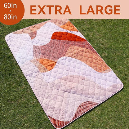 Whale Flotilla Extra Large Waterproof Picnic Blankets 60"x80", Foldable Lightweight Outdoor Blanket for Camping, Hiking, Traveling, Soft Portable Easy to Clean Picnic Mat for Beach Grass Park, Brown