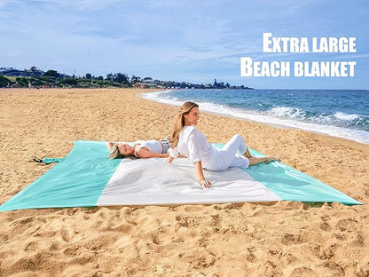 AlphaBeing Beach Blanket Waterproof Sandproof, Large Beach Blanket 7'x7'(1-6 Adults), Quick-Drying Beach Mat Sand Free, Lightweight Beach Mats for Outdoor Picnic Camping Travel with 6 Stakes