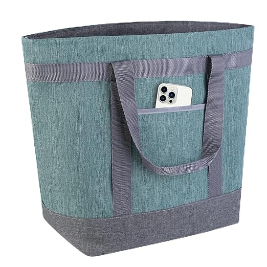 Insulated Reusable Tote Bag for Grocery Shopping for Women/Men, Waterproof Cooler Bags for Travel/Beach/Picnic, Pizza/Food Delivery Bag to Keep Food Cold/Hot for Doordash (Oxford Cloth, Green)