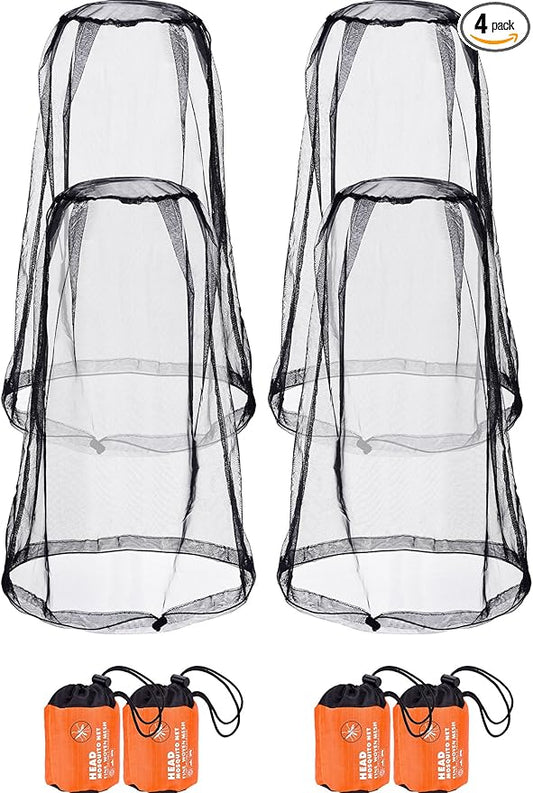 Hestya 4 Pack Mosquito Face Mesh Net Protecting Net for Outdoor Hiking Camping Climbing Mosquito Fly Insects Preventing (Black)
