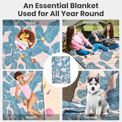 Waterproof Outdoor Blanket, 78.7x55inch, Printed Large Picnic Blankets, Foldable Picnic Mat, Camping Blanket for Picnic, Grass, Park, Lawn, Beach - Abstract Line