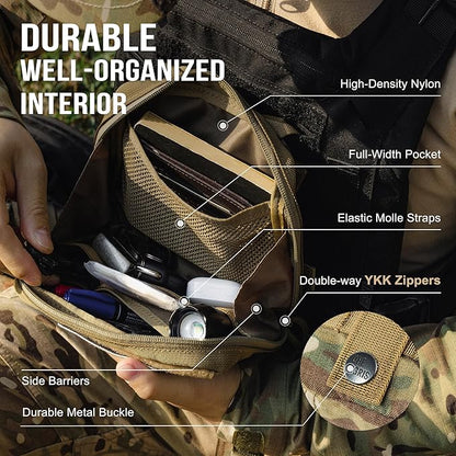 OneTigris MOLLE Pouch, Tactical Admin Pouch Belt EDC Tool Organizer Zippered Utility Waist Pack 7.5"x5"x2"