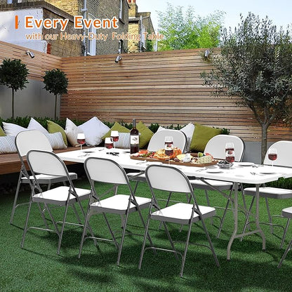 Folding Table, 8 Feet Heavy Duty Fold-in-Half Utility Table Indoor Outdoor for Camping, Picnic, Party