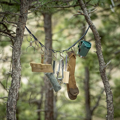 Nite Ize GearLine Hanging Organization System - Gear Ties for Camping, Hiking & Outdoor Activities - Webbing Line with S-Biner Clips & Bendable Ties - Camping Gear Organization - Coyote