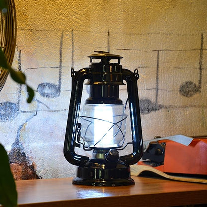 YAKii LED Vintage Metal Hanging Hurricane Lantern - 12 LED Dimmer Switch, Cold White Battery Operated Lantern for Power Outage, Indoor Camping, Outdoor Decoration (Black)